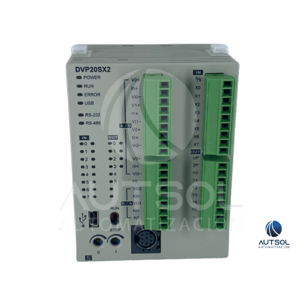 PLC Delta DVP20SX211S | 8 Entradas 6 Salidas Transistor PNP (Source) | Analogía Integrada | Serie SX2