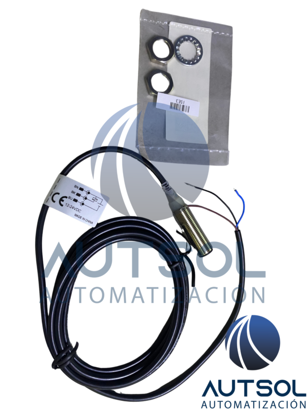 Sensor de Proximidad Inductivo Cilíndrico M12 Delta Electronics IS-E1202-BNOB2 | Salida NPN Normally Open (NO) | Detección de 2 mm (Enrasado / Shielded) | Alimentación 10 a 30 VDC | Cable Pre-cableado de 2 Metros