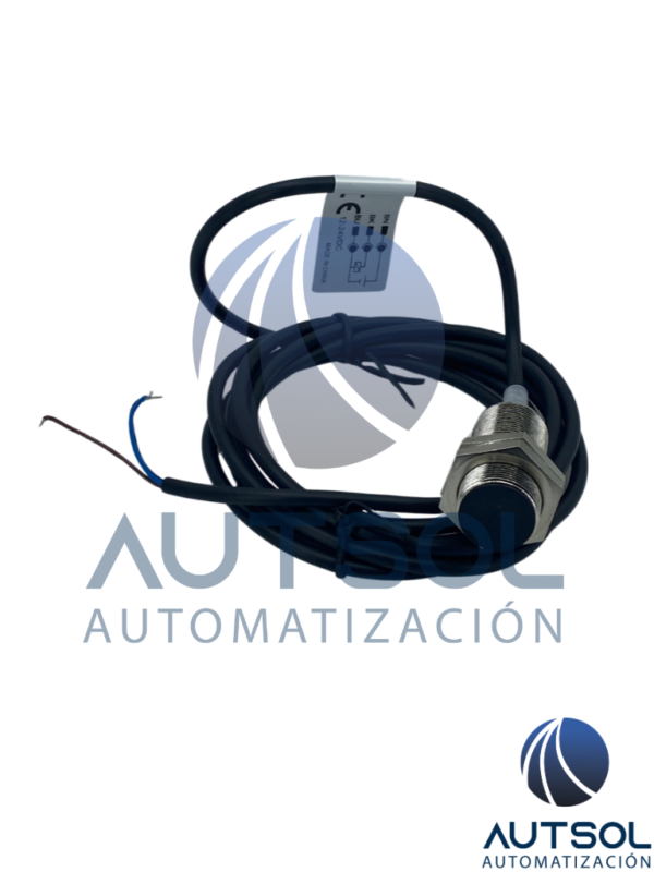 Sensor de Proximidad Inductivo Delta Electronics IS-E1805-BPOB2 | Serie IS | M18 Cilíndrico Enrasado (Flush) | Alcance 5 mm | Salida PNP Normalmente Cerrada (NC) | Alimentación 10 a 30 VDC | Cable Integrado 2m