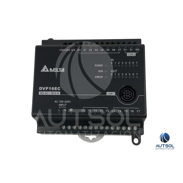 DVP16EC00R3 (1) PLC Delta DVP16EC00R3 – 8 Entradas Digitales, 8 Salidas Digitales, 100-240VAC