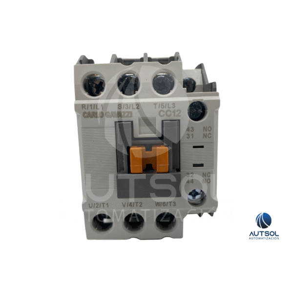 Contactor Trifásico Carlo Gavazzi CC12SA220 | 12A AC-3 | Bobina 220VAC | 3 Polos + 1 Auxiliar NA | Riel DIN