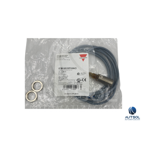 Sensor Inductivo Carlo Gavazzi M18 ICB18S30F05NO | 5mm Rasante | Salida NPN NA | Cuerpo Corto 10-36VDC