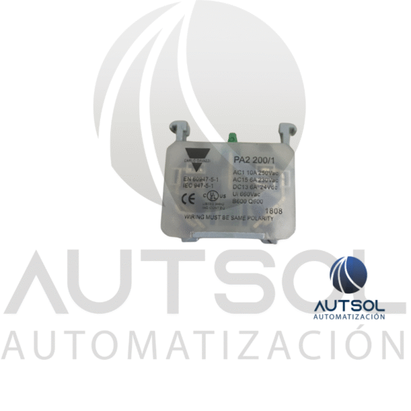 Bloque de Contacto Carlo Gavazzi PA2200/1 | 2NA (Doble Abierto) 10A 250V | Acción rápida | Para Botonera PA2