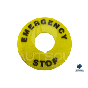 Placa Amarilla Paro de Emergencia Carlo Gavazzi PAWP6 | 60mm | Leyenda "STOP EMERGENCIA" para Botón Ø22mm