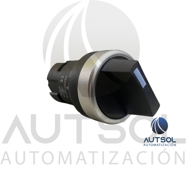 Selector Carlo Gavazzi 2 Posiciones PB22BSRS21K | Mantenido Maneta Corta Negra | Bisel Metálico 22mm | Actuador Rotativo