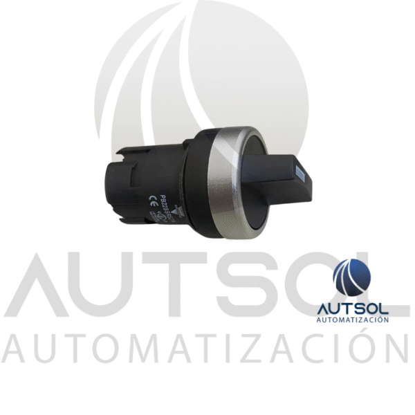 Selector Carlo Gavazzi 2 Posiciones PB22BSRS21K | Mantenido Maneta Corta Negra | Bisel Metálico 22mm | Actuador Rotativo