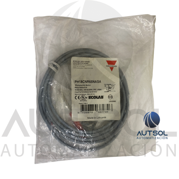 Sensor Fotoeléctrico Carlo Gavazzi PH18CNR65NASA | Retroreflectivo 6.5m | Salida NPN NA | Rectangular Cable