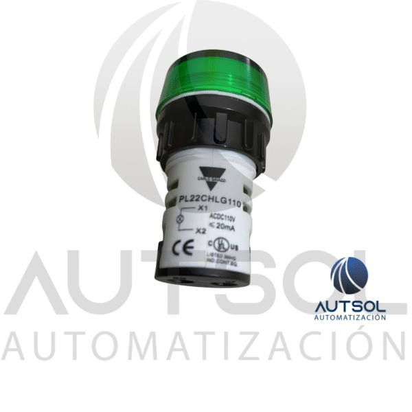 Luz Piloto LED Carlo Gavazzi PL22CHLG110 | Verde 110V AC/DC | Indicador 22mm Bisel Cromado Lente Alta