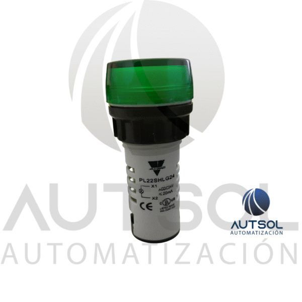 Luz Piloto LED Carlo Gavazzi PL22SHLG24 | Verde 24V AC/DC | Indicador 22mm Lente Alta Plástico