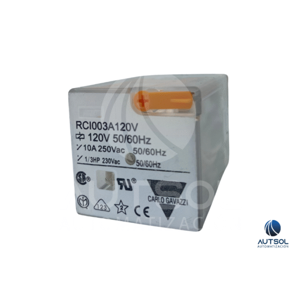 Relevador Carlo Gavazzi 11 Pinos RCI003A120V | 120 VCA 10 A 3PDT | 3 Contactos Conmutados Undecal