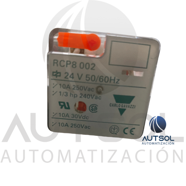 RCP800224VAC (1) Relevador Carlo Gavazzi 8 Pines RCP800224VAC | 24VAC 10A DPDT | 2 Contactos Conmutados Octal