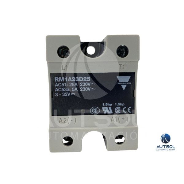 RM1A23D25 (1) Relevador Estado Sólido Carlo Gavazzi RM1A23D25 | 25A 230VCA | Control 4-32 VCC | Panel SSR Monofásico Cruce Cero