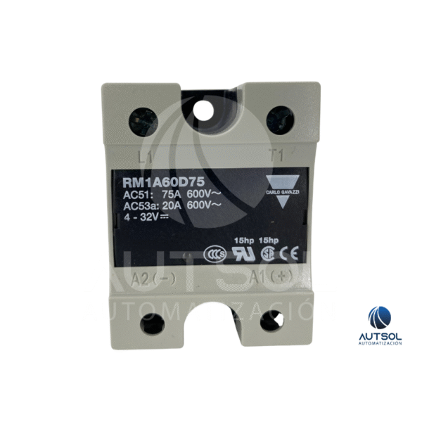 Relevador Estado Sólido Carlo Gavazzi RM1A60D75 | 75A 600VAC | Control 4-32VDC | SSR Monofásico Cruce Cero Panel