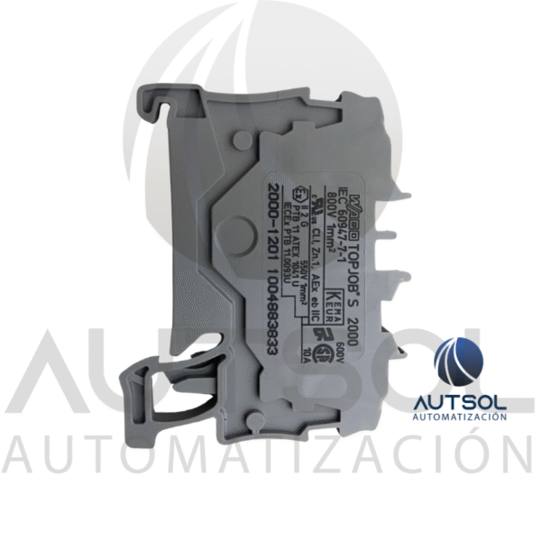 Clema / Borna de Paso Wago 2000-1201 | 2 Conductores 1mm² (AWG 16) | Push-in Ranura | Riel DIN Gris