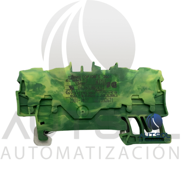 Clema / Borna de Tierra Wago 2001-1407 | 4 Conductores 1.5mm² (AWG 16) | Compacta | Verde-Amarillo