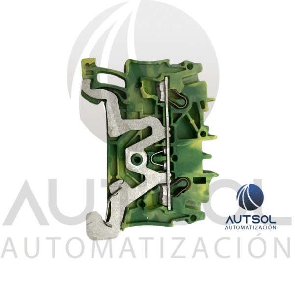 Clema / Borna de Tierra Wago 2002-1207 | 2 Conductores 2.5mm² (AWG 12) | Push-in Ranura | Verde-Amarillo