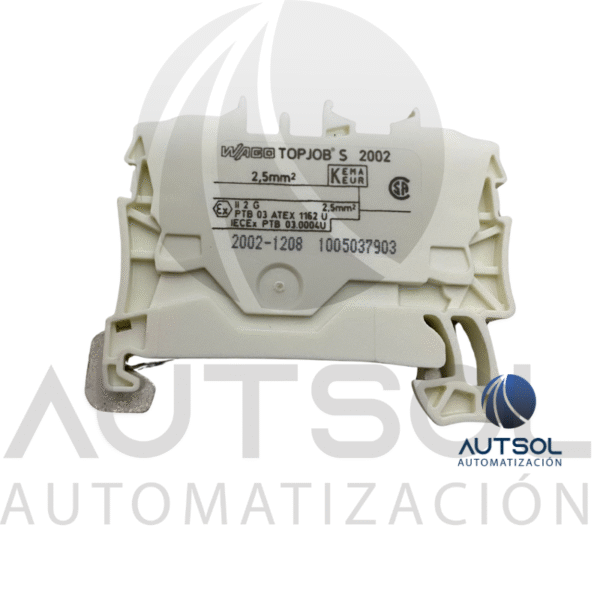 Clema / Borna de Pantalla Wago 2002-1208 | 2 Conductores 2.5mm² (AWG 12) | Blanca | Push-in Tierra Funcional