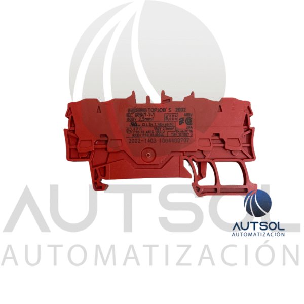 Clema / Borna de Paso Wago 2002-1403 | 4 Conductores 2.5mm² (AWG 12) | Roja | Push-in Ranura