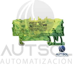 Clema / Borna de Tierra Wago 2002-1407 | 4 Conductores 2.5mm² (AWG 12) | Push-in Ranura | Verde-Amarillo