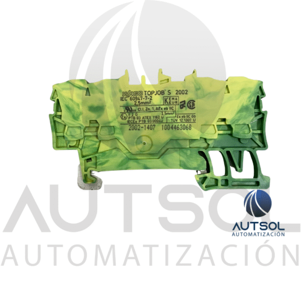 Clema / Borna de Tierra Wago 2002-1407 | 4 Conductores 2.5mm² (AWG 12) | Push-in Ranura | Verde-Amarillo