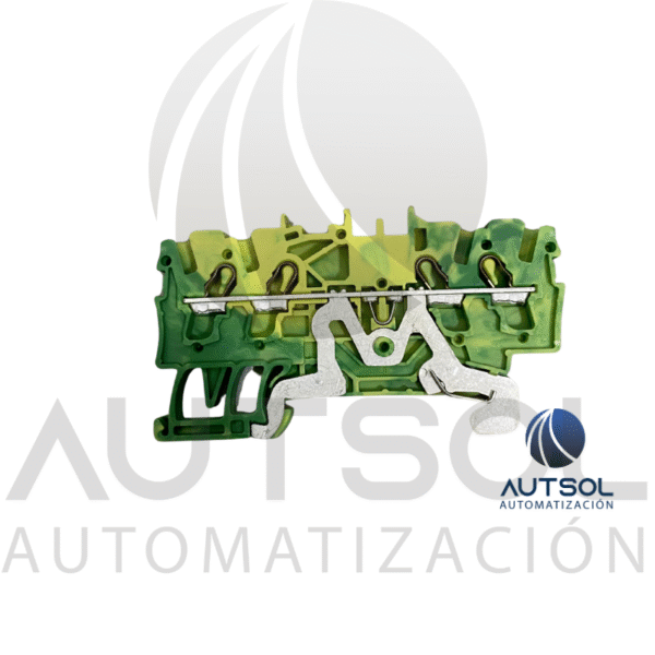 Clema / Borna de Tierra Wago 2002-1407 | 4 Conductores 2.5mm² (AWG 12) | Push-in Ranura | Verde-Amarillo