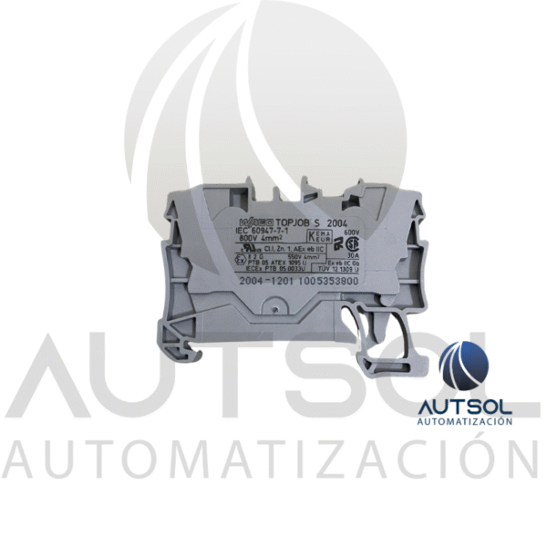 2004-1201 (1) Clema / Borna de Paso Wago 2004-1201 | 2 Conductores 4mm² (AWG 10) | Push-in Ranura | Riel DIN Gris