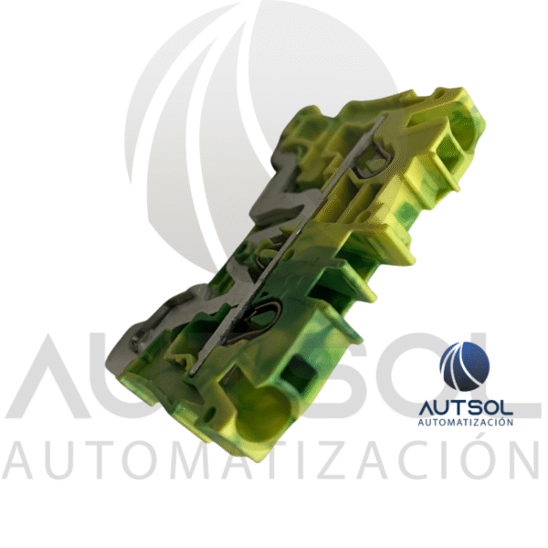 Clema / Borna de Tierra Wago 2004-1207 | 2 Conductores 4mm² (AWG 10) | Push-in Ranura | Verde-Amarillo