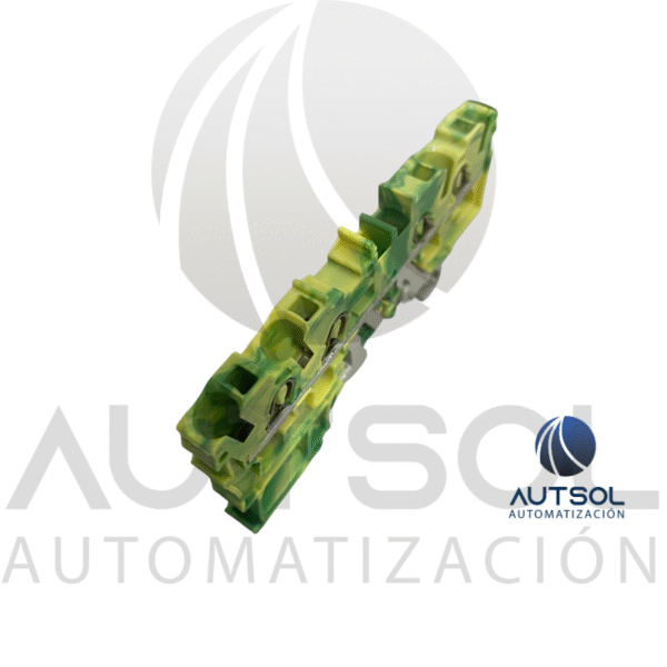 Clema / Borna de Tierra Wago 2004-1407 | 4 Conductores 4mm² (AWG 10) | Push-in Ranura | Verde-Amarillo