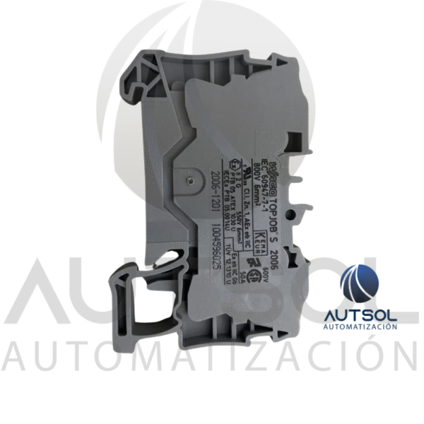 Clema / Borna de Paso Wago 2006-1201 | 2 Conductores 6mm² (AWG 10) | Push-in Ranura | Riel DIN Gris