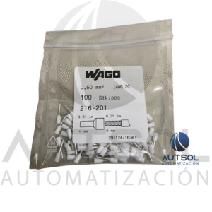 Puntera Wago 216-201 | Ferrule 0.5 mm² (AWG 20) | Blanca | Aislada DIN 46228 | Terminal Cobre Estañado
