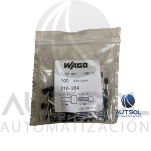 Puntera Wago 216-264 | Ferrule 1.5 mm² (AWG 16) | Negra | Aislada DIN 46228 | Terminal Cobre Estañado
