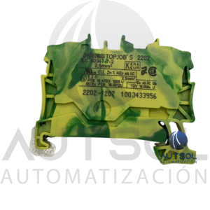 Clema / Borna de Tierra Wago 2202-1207 | 2 Conductores 2.5mm² (AWG 12) | Botón Naranja | Verde-Amarillo