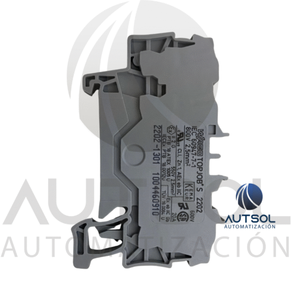 Clema / Borna de Paso Wago 2202-1301 | 3 Conductores 2.5mm² (AWG 12) | Botón Naranja | Riel DIN