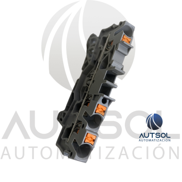 Clema / Borna de Paso Wago 2202-1301 | 3 Conductores 2.5mm² (AWG 12) | Botón Naranja | Riel DIN