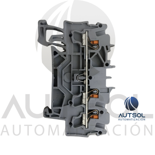 Clema / Borna de Paso Wago 2202-1301 | 3 Conductores 2.5mm² (AWG 12) | Botón Naranja | Riel DIN