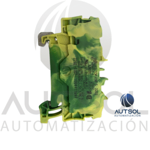 Clema / Borna de Tierra Wago 2202-1307 | 3 Conductores 2.5mm² (AWG 12) | Botón Naranja | Verde-Amarillo