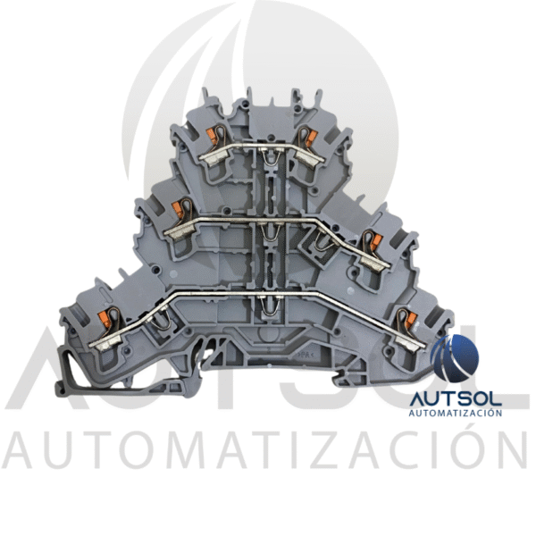 Clema / Borna Triple Piso Wago 2202-3201 | 6 Conductores 2.5mm² (AWG 12) | Botón Naranja | Riel DIN