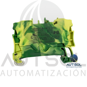 Clema / Borna de Tierra Wago 2204-1207 | 2 Conductores 4mm² (AWG 10) | Botón Naranja | Verde-Amarillo