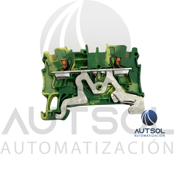 Clema / Borna de Tierra Wago 2204-1207 | 2 Conductores 4mm² (AWG 10) | Botón Naranja | Verde-Amarillo