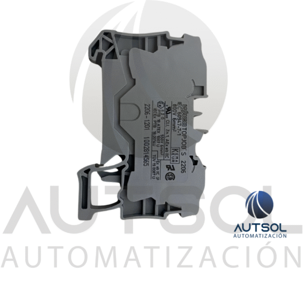 Clema / Borna de Paso Wago 2206-1201 | 2 Conductores 6mm² (AWG 10) | Botón Naranja | Riel DIN