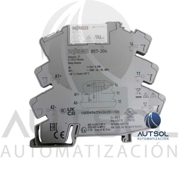 Relevador de Interfaz Wago 857-304 | 24VDC 6A 1 Contacto SPDT | Módulo Slim 6mm Riel DIN