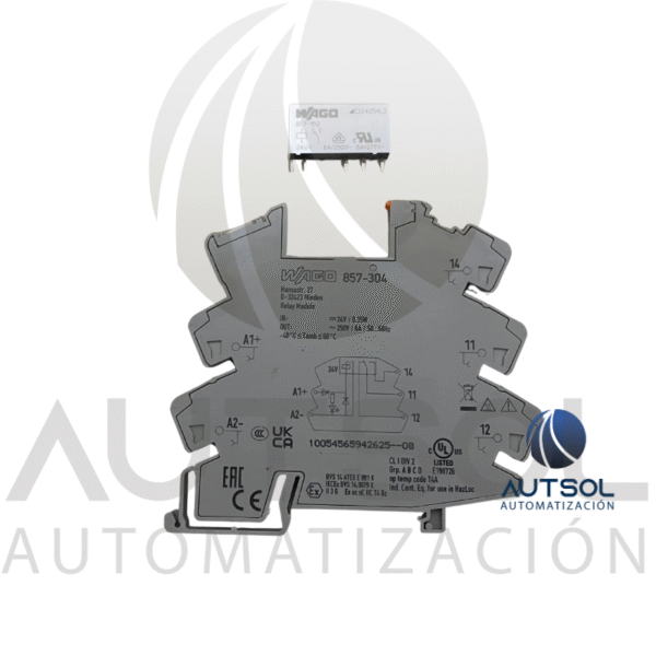 Relevador de Interfaz Wago 857-304 | 24VDC 6A 1 Contacto SPDT | Módulo Slim 6mm Riel DIN