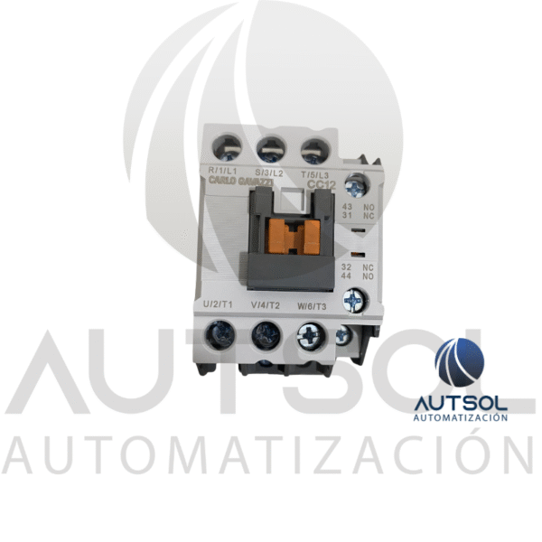 Contactor Trifásico Carlo Gavazzi CC12SA24 | 12A AC-3 | Bobina 24VAC | 3 Polos + 1NA 1NC | Riel DIN