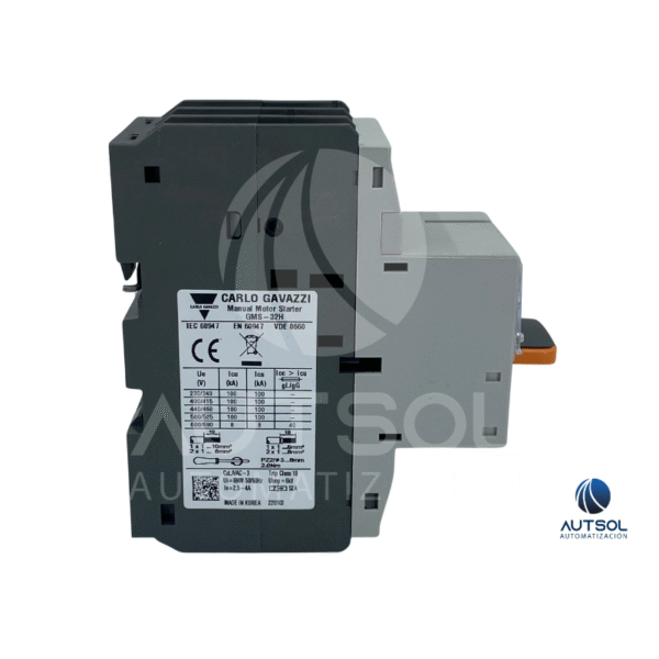 Guardamotor Carlo Gavazzi GMS-32H 4A | Arrancador Manual 2.5-4A | Protección Motor Trifásico Riel DIN Pulsador