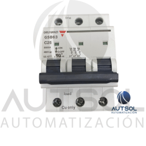 Interruptor Termomagnético Carlo Gavazzi GSB633PC25 | 3 Polos 25A Curva C | MCB Riel DIN 6kA