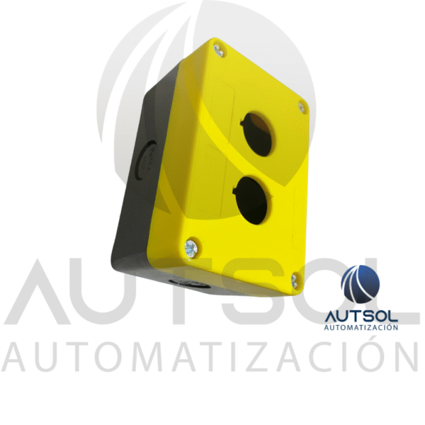 Caja Botonera Carlo Gavazzi PBBOX2HBY | 2 Puestos Ø22mm | Amarilla/Negra Paro Emergencia | Estación Control