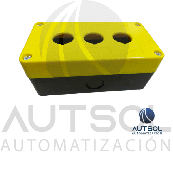 Caja Botonera Carlo Gavazzi PBBOX3HBY | 3 Puestos Ø22mm | Amarilla/Negra | Estación Control Paro Emergencia