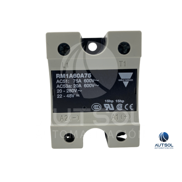 Relevador Estado Sólido Carlo Gavazzi RM1A60A75 | 75A 600VAC | Control 90-280VAC | SSR Monofásico Cruce Cero Panel