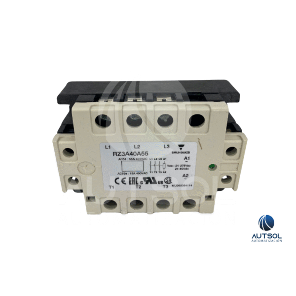 Relevador Estado Sólido Trifásico Carlo Gavazzi RZ3A40A55 | 55A 440V | Control AC/DC | SSR Cruce Cero 3 Polos