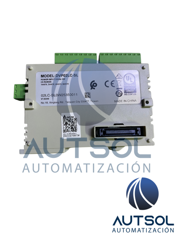 Módulo de Medición de Carga / Célula de Carga Delta Electronics DVP02LC-SL | Serie DVP-S | 2 Canales de Entrada para Células de Carga | Resolución de 20 bits | Montaje en Riel DIN | Lado Izquierdo (Left-Side Extension)
